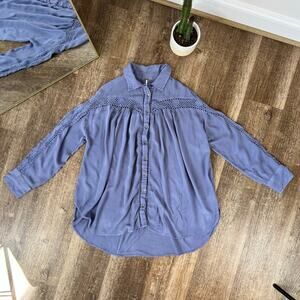 Free People Katie Bird Lace Crochet-Inset Long Sleeve Shirt